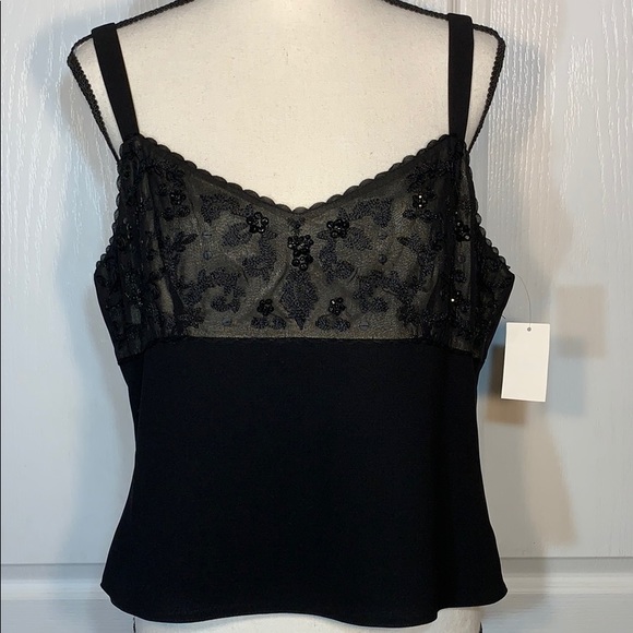 Tahari Tops - Tahari black beaded embellished v neck strappy top